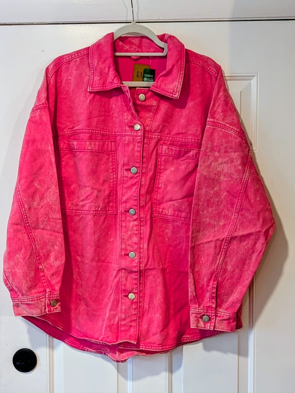 NWT GAP Pink Acid Wash Oversized Denim Shirt Jacket Shacket (Large) - CB